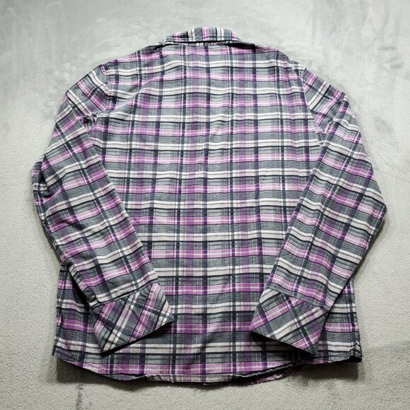 Social Collision Long Sleeve Button Up Plaid Shirt Purple Black Gray Men Sz L - Picture 2 of 10